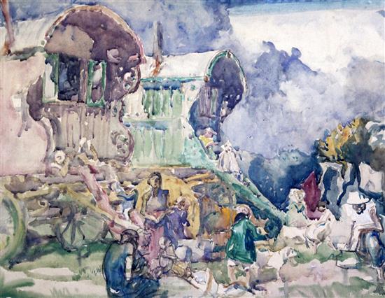 § Sir Frank Brangwyn (1864-1956) Caravans and gypsies 21.5 x 28in.